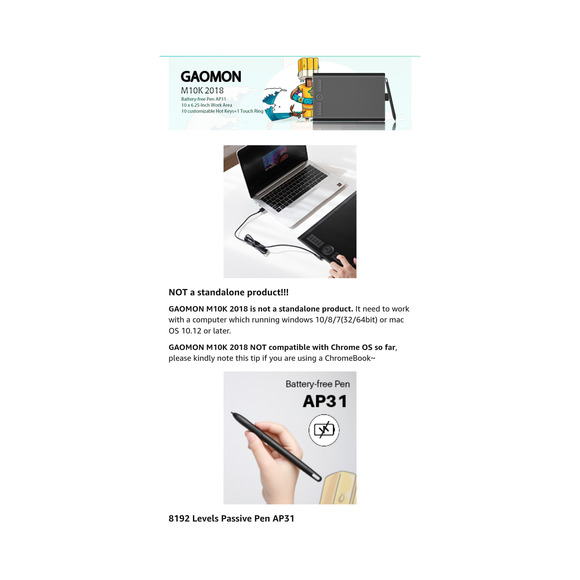 Gaomon M10K2018 Graphic Drawing Tablet 10"X6.25"! Works w/ Most Sketch Platforms - Picture 5 of 8